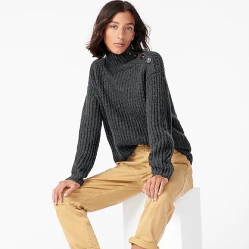 Gray J. Crew Alpaca-Blend Button-Shoulder Turtleneck Sweater (NWT)
